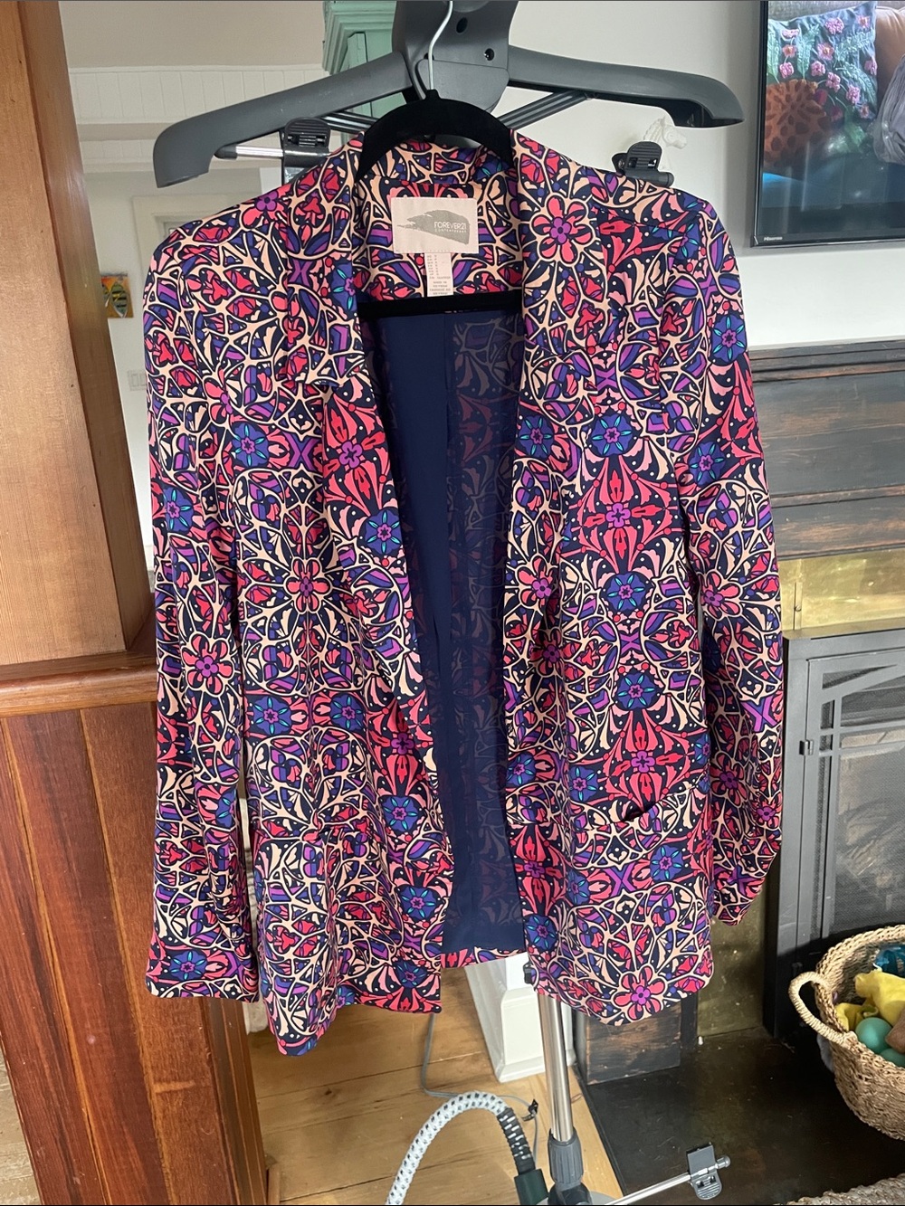 Forever 21 Pink and Blue Printed Blazer
